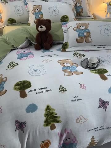 91家纺网 家纺一手货源 找家纺 简一 2024新款牛奶绒四件套 梦幻森林