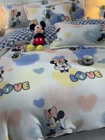 91家纺网 家纺一手货源 找家纺 简一 2024新款牛奶绒四件套 恋爱米妮