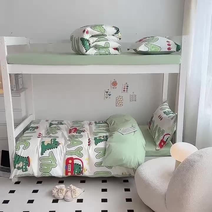 91家纺网 家纺一手货源 找家纺 金鑫汇 2023新款全棉宿舍印花三件套 小鳄鱼日记