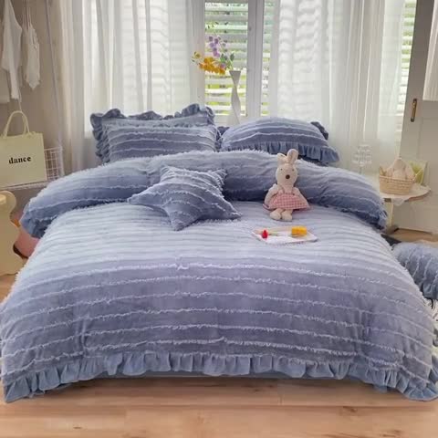 91家纺网 家纺一手货源 找家纺 欧冠 2023新款高端牛奶绒提花四件套 摩登灰