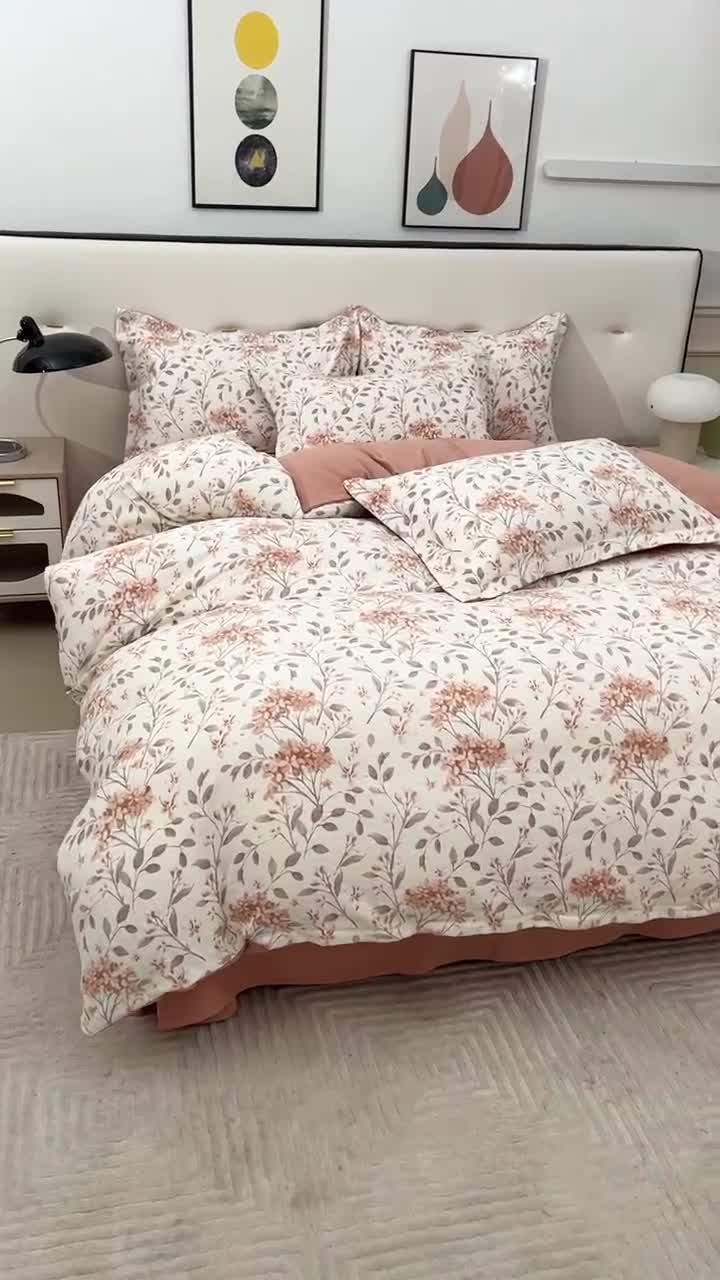 91家纺网 家纺一手货源 找家纺 梦莱斯 2023新款有氧提花双层纱四件套 曼叶桔