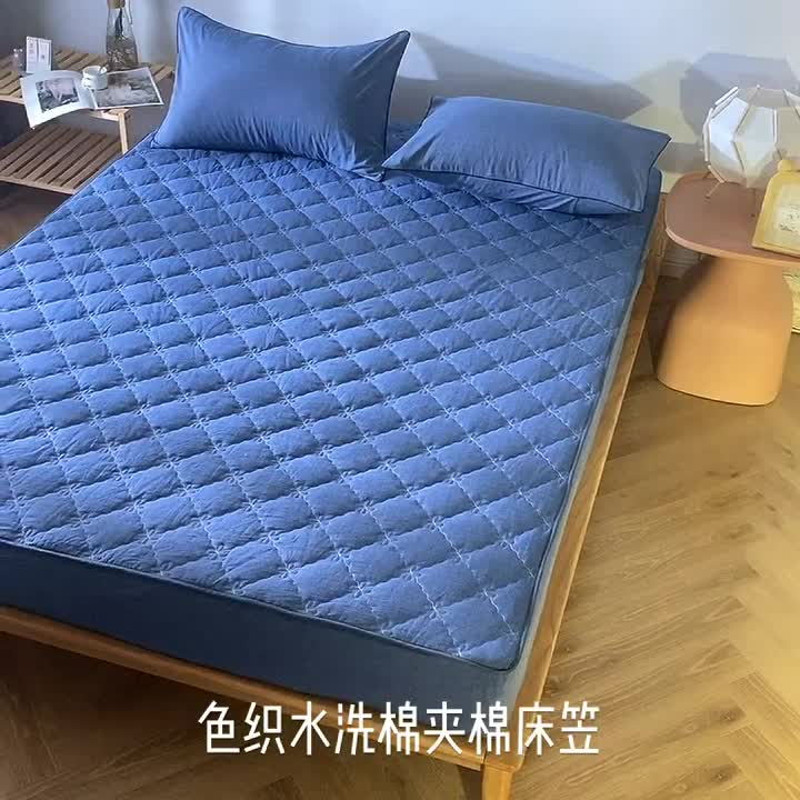 91家纺网 家纺一手货源 找家纺 （总）胜权家纺 2024新款日式全棉色织水洗棉夹棉床笠