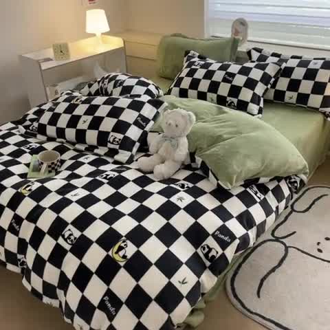 91家纺网 家纺一手货源 找家纺 金丝鸟家纺 2023新款220g全消光简约款牛奶绒四件套 棋盘国宝