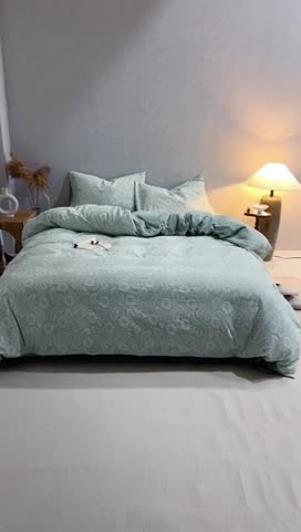 91家纺网 家纺一手货源 找家纺 安莱生活 2023新款双层纱基础款凤尾花语系列四件套 凤尾花语-嫩绿