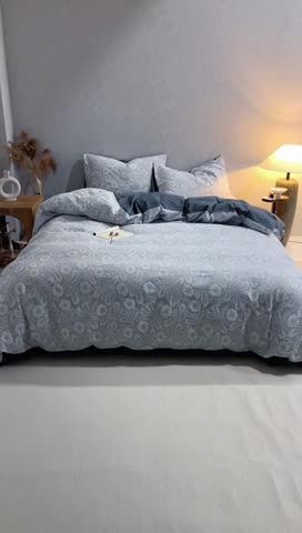 91家纺网 家纺一手货源 找家纺 安莱生活 2023新款双层纱基础款凤尾花语系列四件套 凤尾花语-深灰