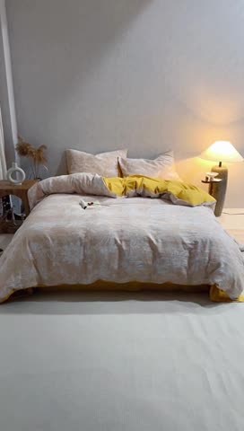 91家纺网 家纺一手货源 找家纺 安莱生活 2023新款双层纱基础蔷薇玫瑰系列四件套 蔷薇物语-姜黄