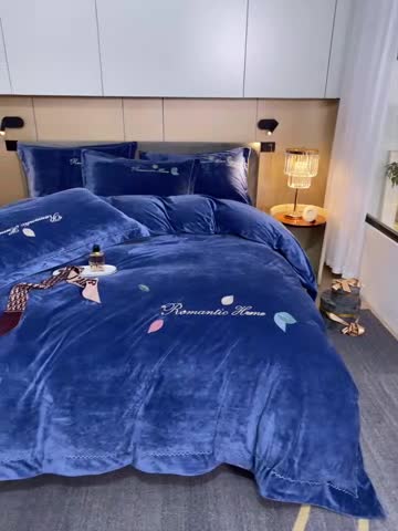 91家纺网 家纺一手货源 找家纺 （总）瑞驰家纺 2023新款A类婴儿绒刺绣加厚保暖四件套—艾丽莎