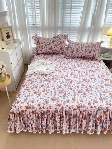 91家纺网 家纺一手货源 找家纺 罗艺轩 2024新款全棉花边床笠式夹棉床裙三件套波塞尔庄园丹尼斯