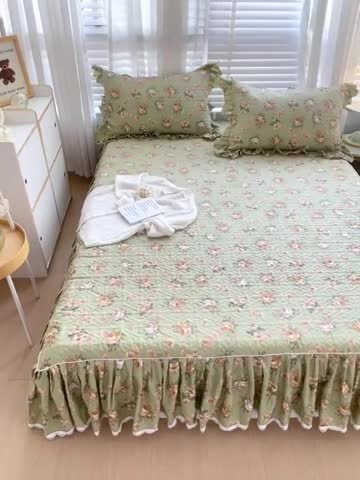 91家纺网 家纺一手货源 找家纺 罗艺轩 2024新款全棉花边床笠式夹棉床裙三件套波塞尔庄园花枝雅韵