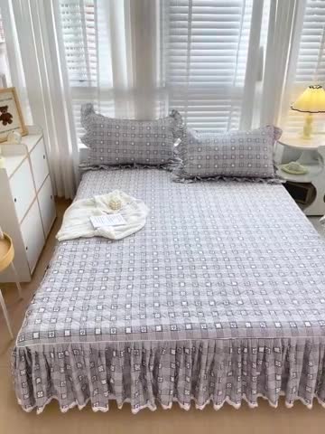 91家纺网 家纺一手货源 找家纺 罗艺轩 2024新款全棉花边床笠式夹棉床裙三件套波塞尔庄园路易