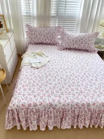 91家纺网 家纺一手货源 找家纺 罗艺轩 2024新款全棉花边床笠式夹棉床裙三件套波塞尔庄园摇曳花开