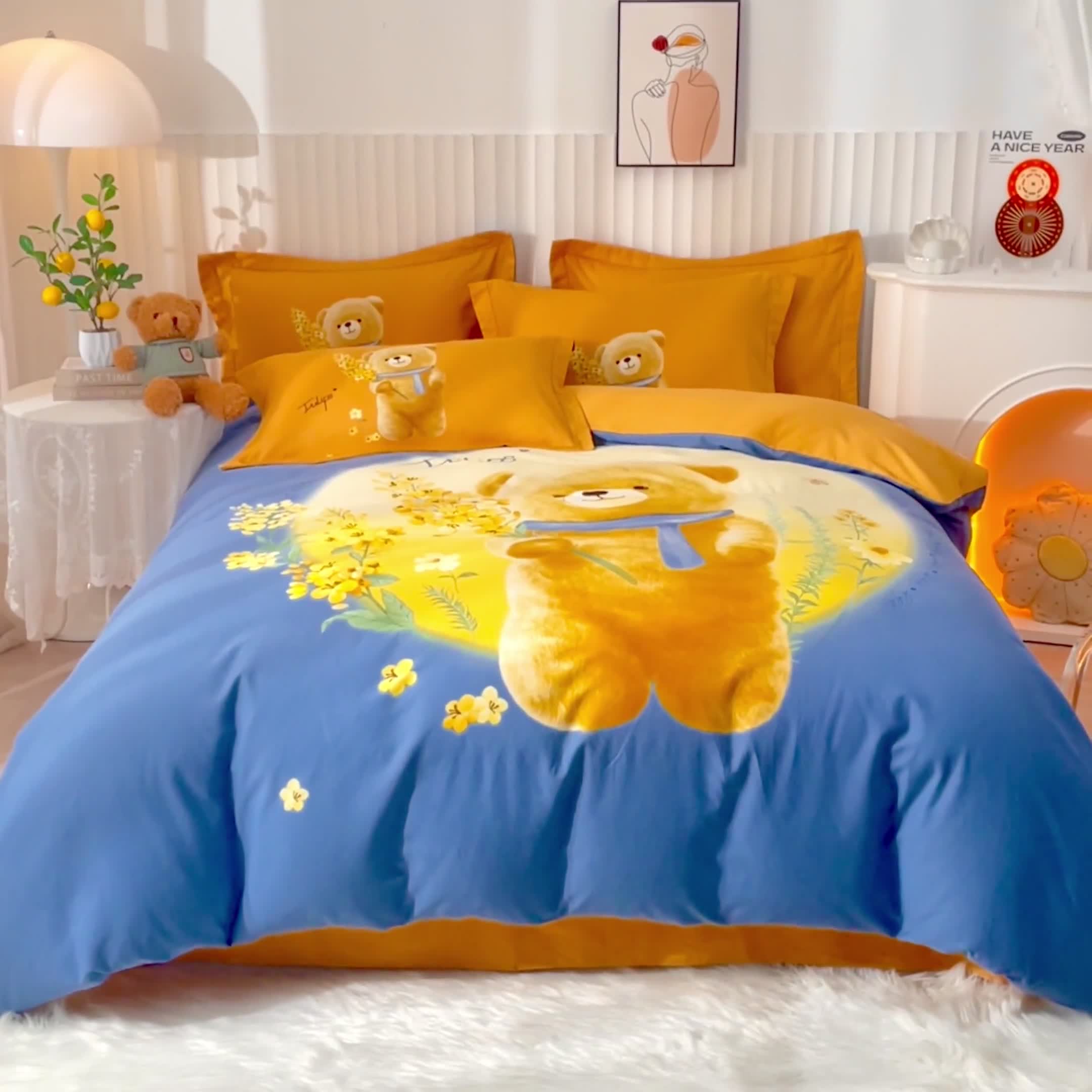 91家纺网 家纺一手货源 找家纺 沐白家居 2023全棉大版生态磨毛四件套 迷你花园-兰