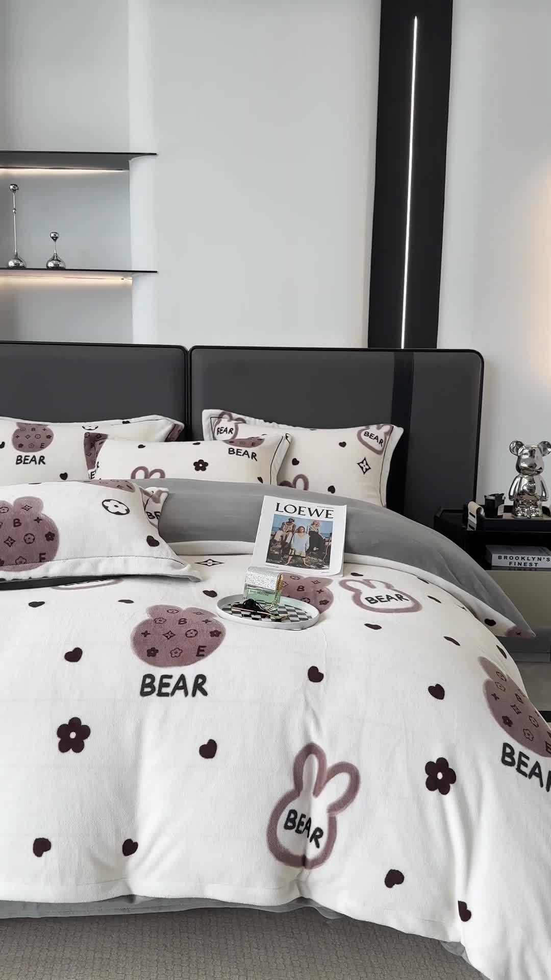 91家纺网 家纺一手货源 找家纺 耀达 2024新款轻奢加厚牛奶绒四件套 甜心兔