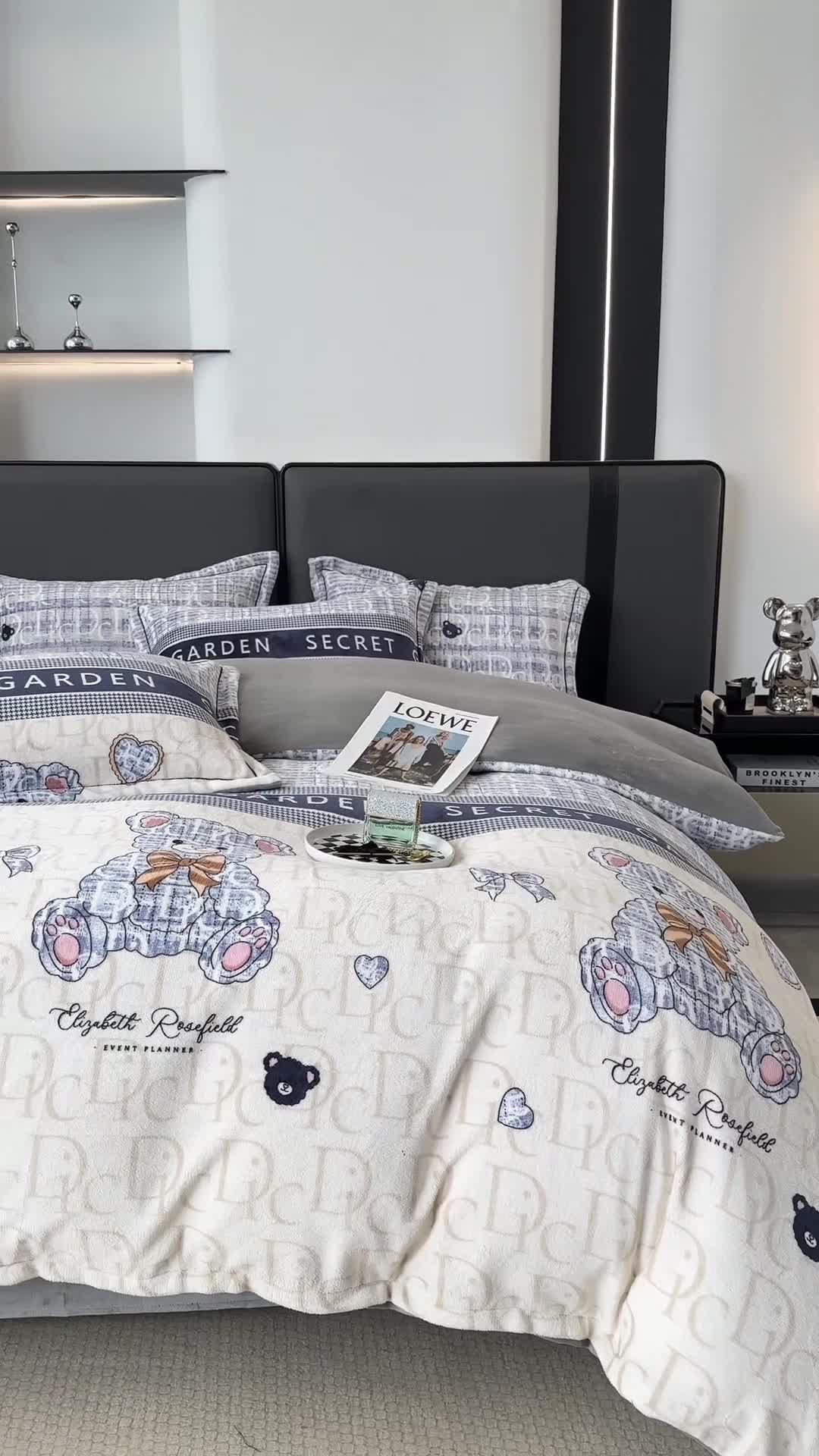 91家纺网 家纺一手货源 找家纺 耀达 2024新款轻奢加厚牛奶绒四件套 水晶熊