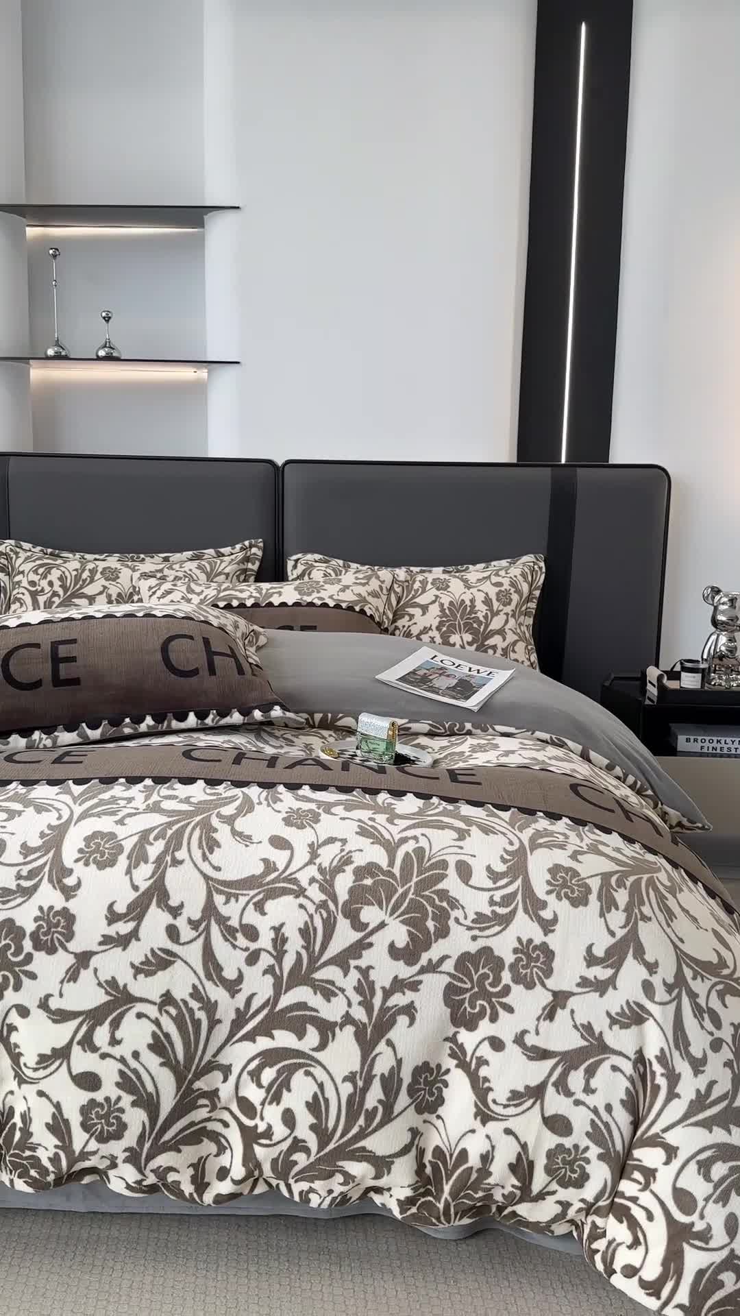 91家纺网 家纺一手货源 找家纺 耀达 2024新款轻奢加厚牛奶绒四件套 绿野森林