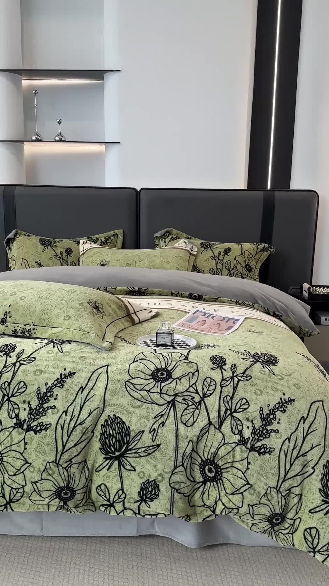 91家纺网 家纺一手货源 找家纺 耀达 2024新款轻奢加厚牛奶绒四件套 绿野花园