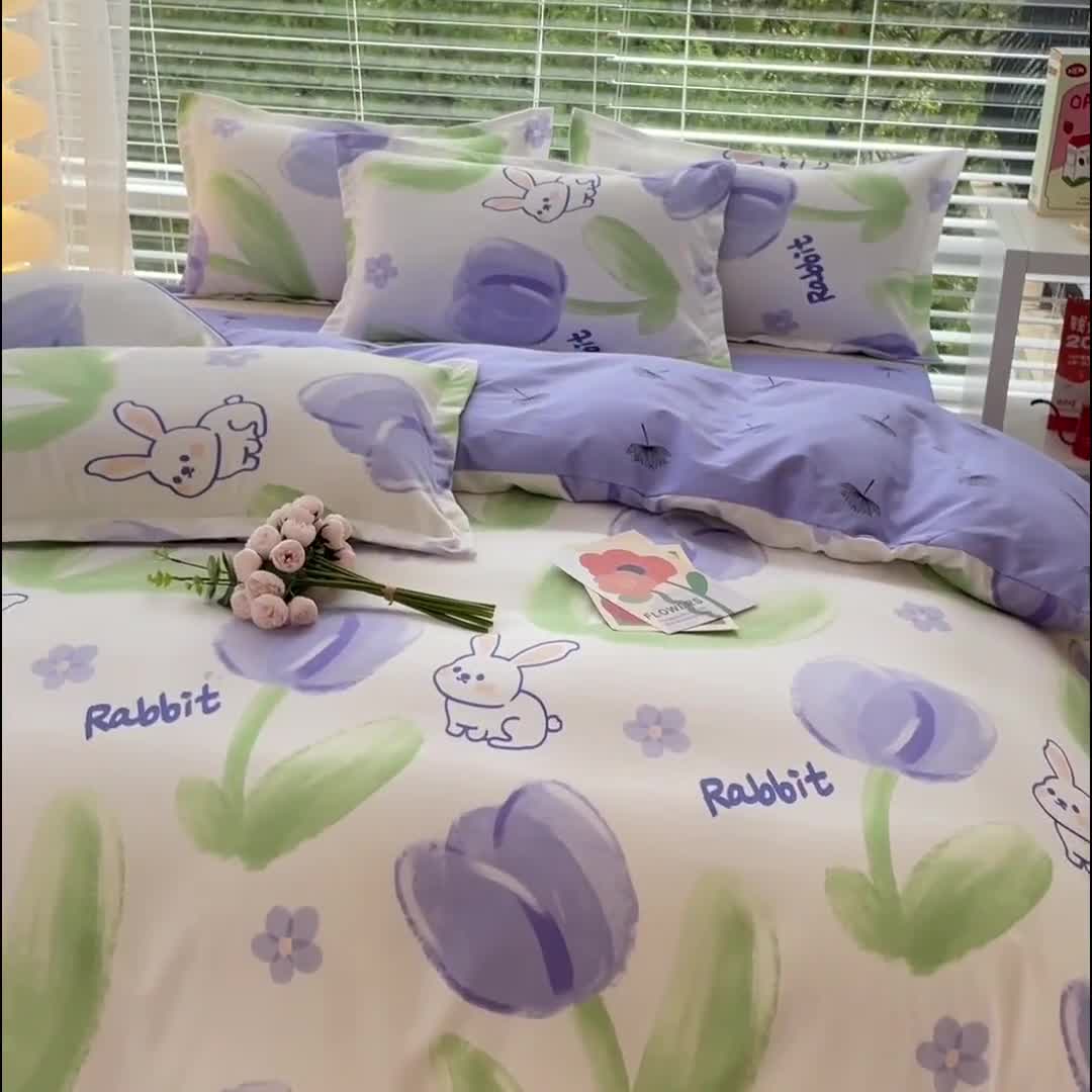 91家纺网 家纺一手货源 找家纺 铭浩 2025新款磨毛植物羊绒四件套 安妮小兔