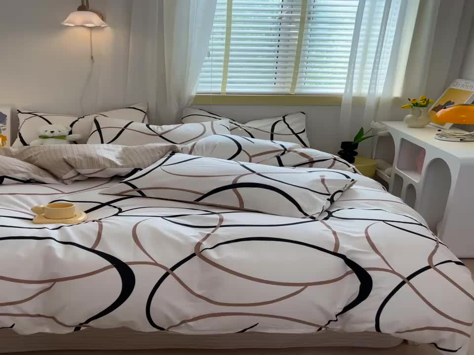 91家纺网 家纺一手货源 找家纺 芊寻 2024新款全棉13372田园风印花系列四件套 都市圈