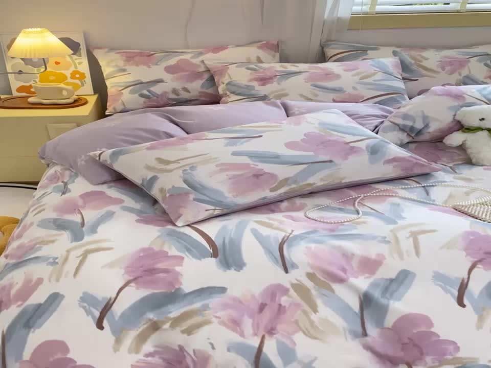 91家纺网 家纺一手货源 找家纺 芊寻 2024新款全棉13372田园风印花系列四件套 轻絮私语