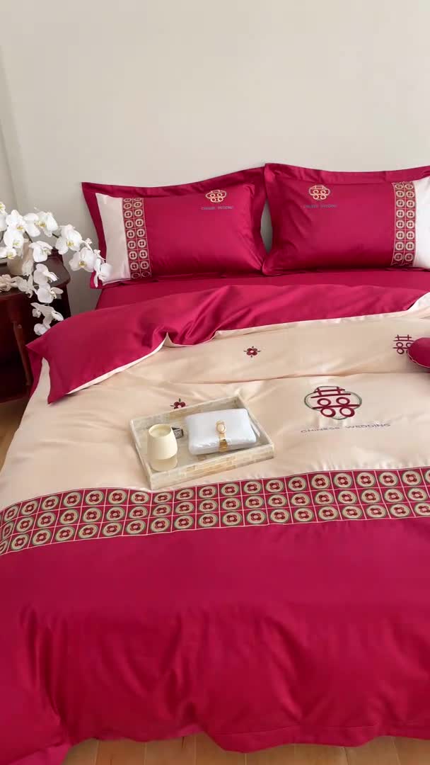 91家纺网 家纺一手货源 找家纺 （总）西西家居2023新款新中式大红婚庆100支澳棉四件套-喜结连理