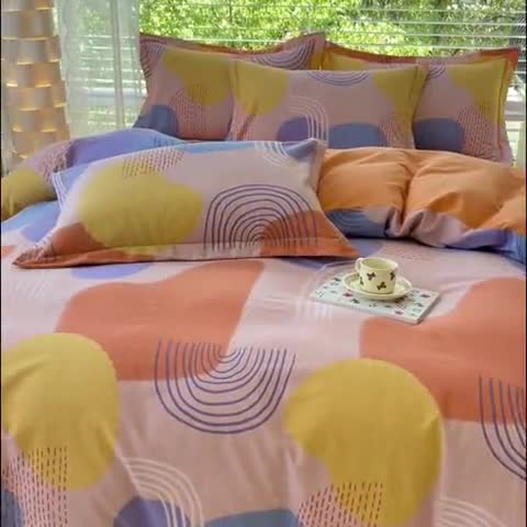 91家纺网 家纺一手货源 找家纺 铭浩2025新款纯棉棉加厚磨毛升级喷气面料全棉四件套三件套 兰迪