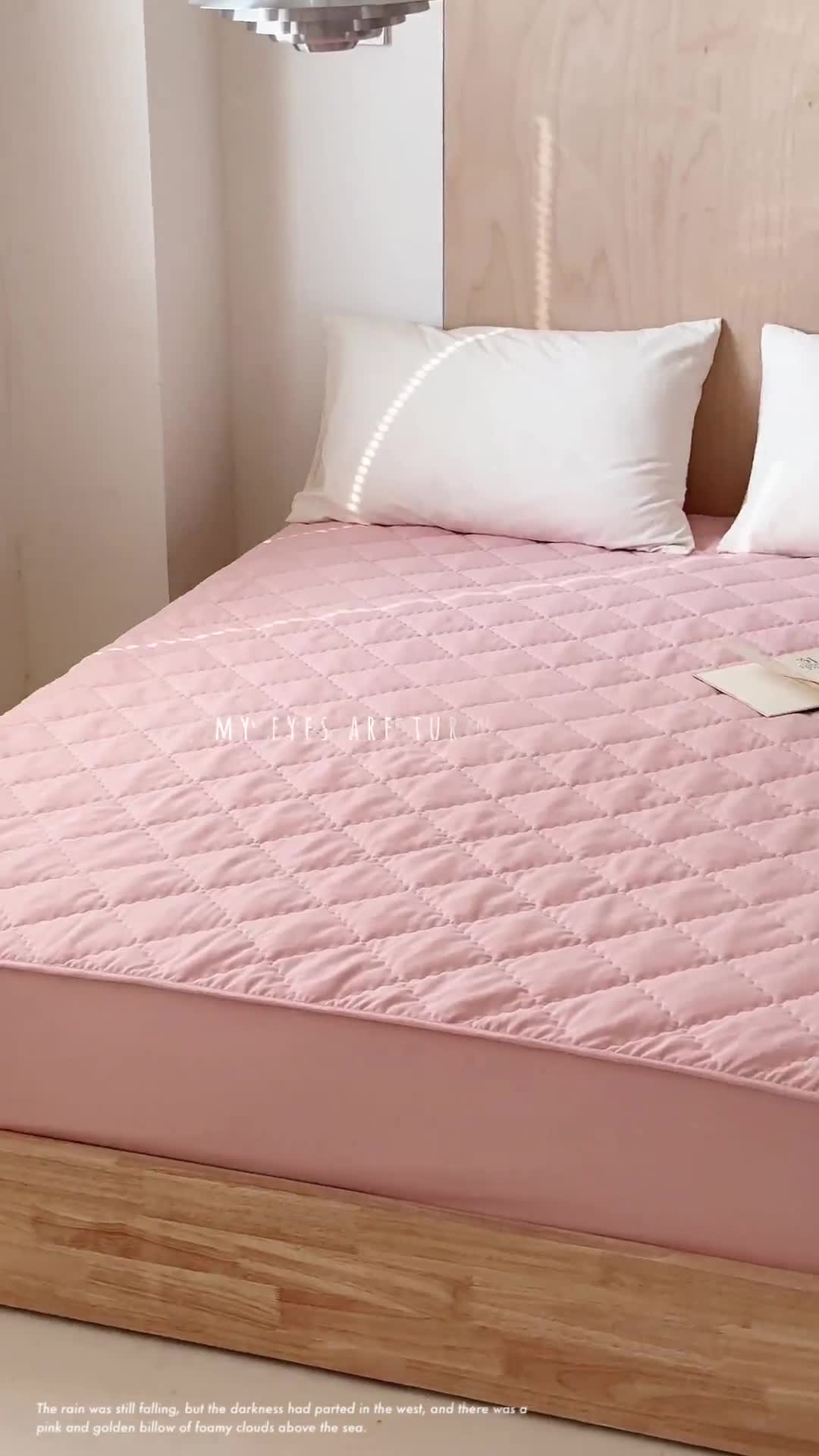 91家纺网 家纺一手货源 找家纺 三味舒屋 2024新款磨毛三防夹棉床笠床垫保护罩 清新粉