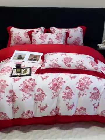 91家纺网 家纺一手货源 找家纺 优悦 2023新款轻奢磨毛四件套-花玉成妆 花玉成妆-红