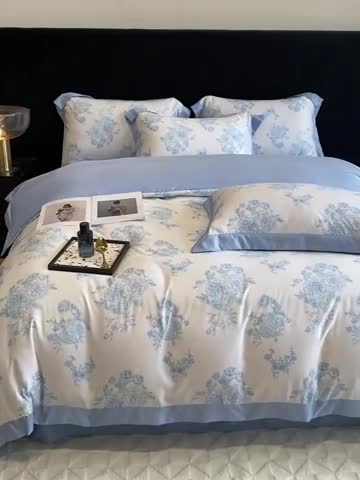 91家纺网 家纺一手货源 找家纺 优悦 2023新款轻奢磨毛四件套-花玉成妆 花玉成妆-蓝