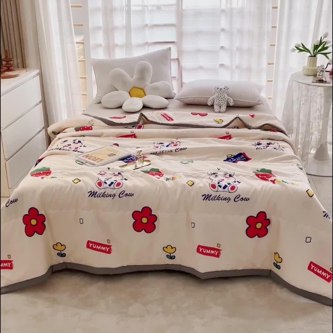 91家纺网 家纺一手货源 找家纺 艾兜坊2023新款水洗棉夏被小花牛