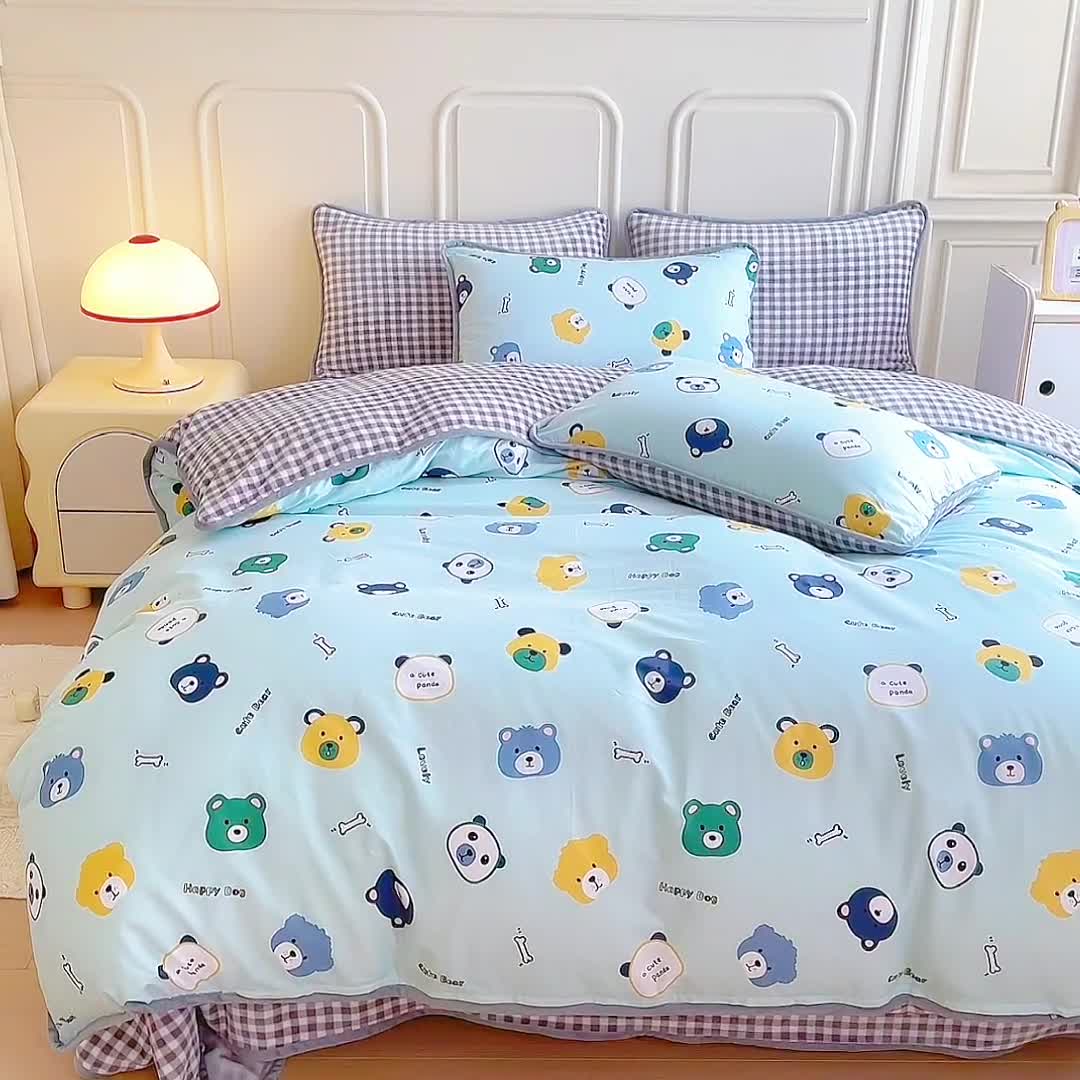 91家纺网 家纺一手货源 找家纺 琪琪阁 2023新款A棉B绒棉加绒牛奶绒四件套单被套 安迪小熊