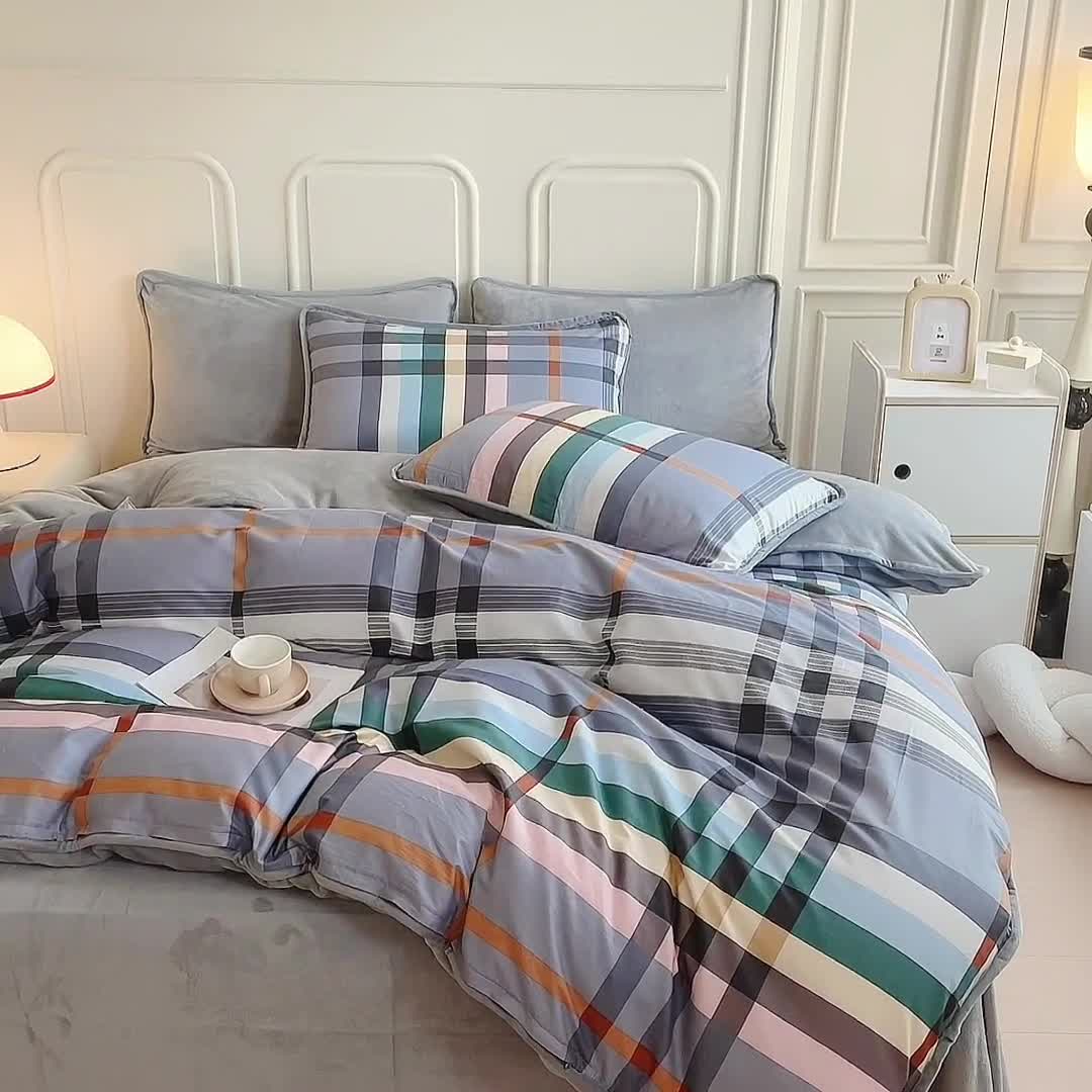 91家纺网 家纺一手货源 找家纺 琪琪阁 2023新款A棉B绒棉加绒牛奶绒四件套单被套 简约人生