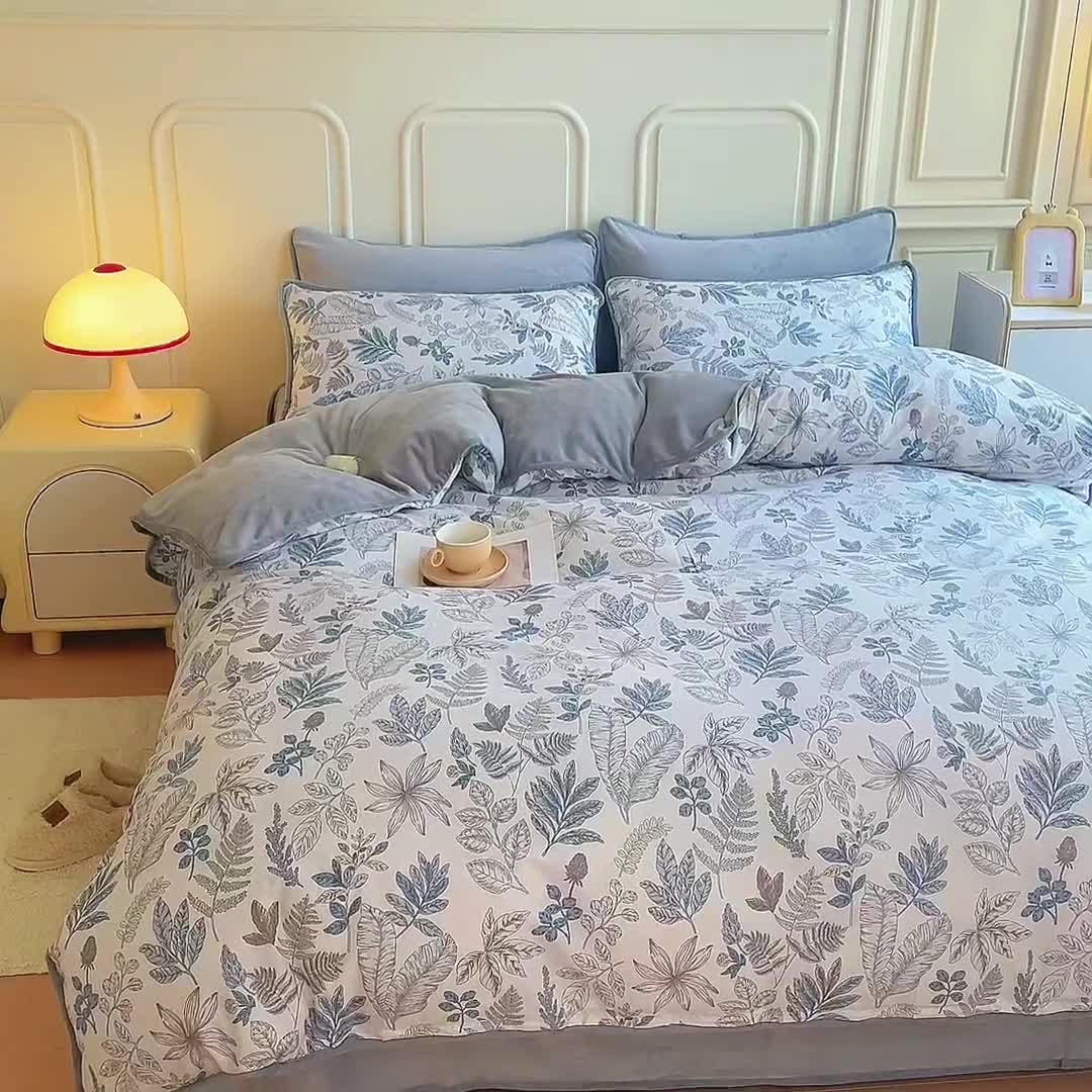91家纺网 家纺一手货源 找家纺 琪琪阁 2023新款A棉B绒棉加绒牛奶绒四件套单被套 铃兰