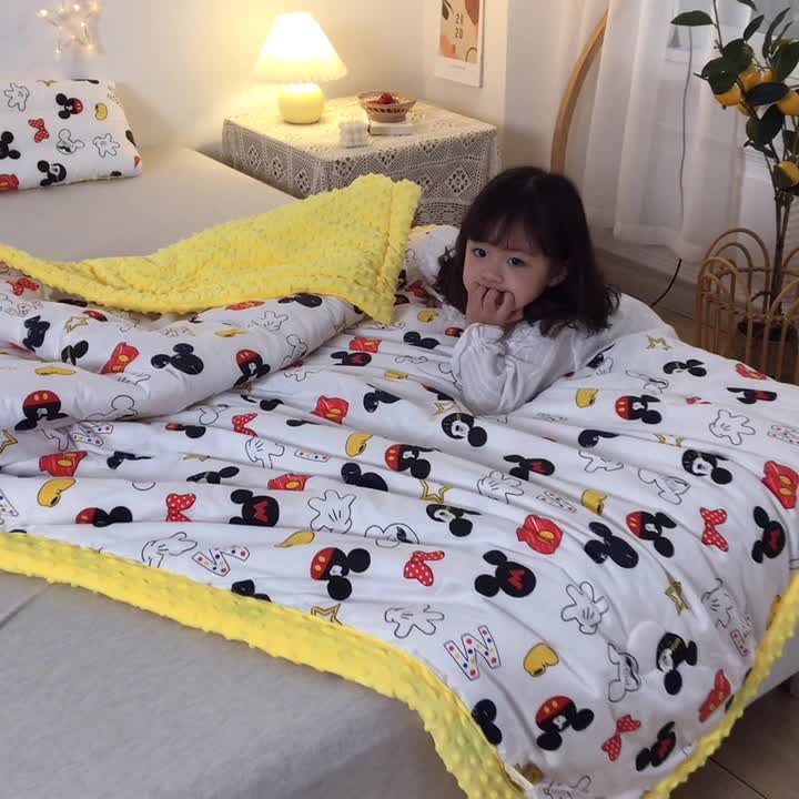 91家纺网 家纺一手货源 找家纺 十九色 2024新款儿童全棉豆豆被春秋被冬被婴幼儿安抚毯被子 米奇