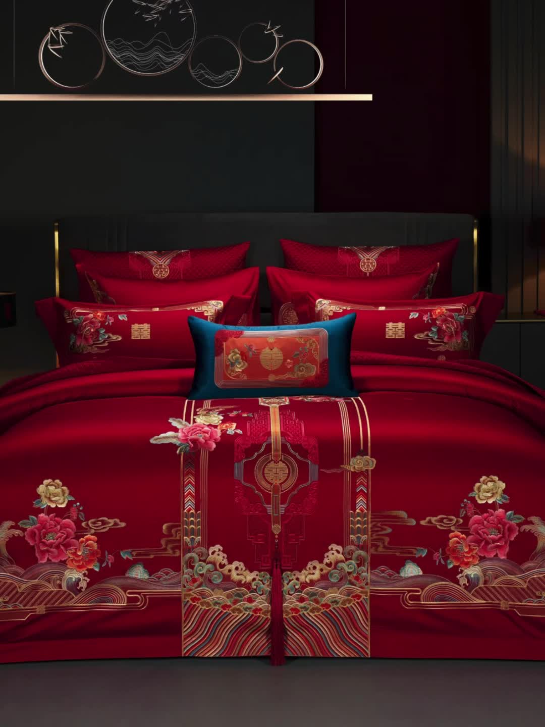 91家纺网 家纺一手货源 找家纺 缔缦 2023新款100s全棉长绒棉刺绣四件套婚庆 幸福婚礼（彩）