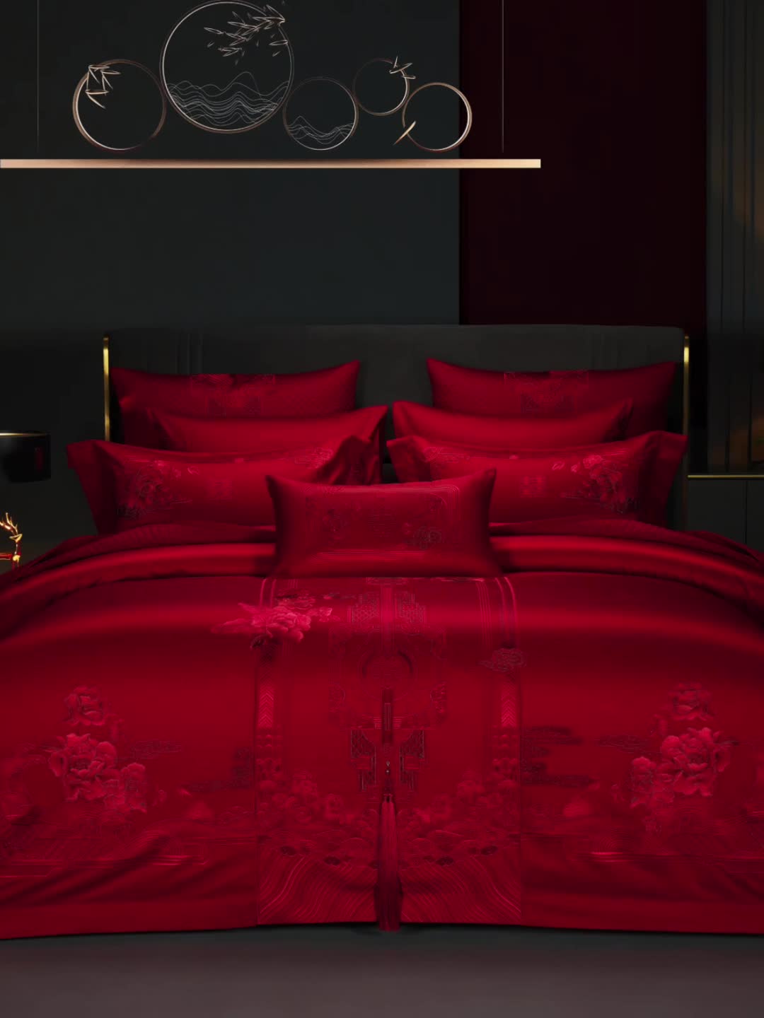 91家纺网 家纺一手货源 找家纺 缔缦 2023新款100s全棉长绒棉刺绣四件套婚庆 幸福婚礼（红）