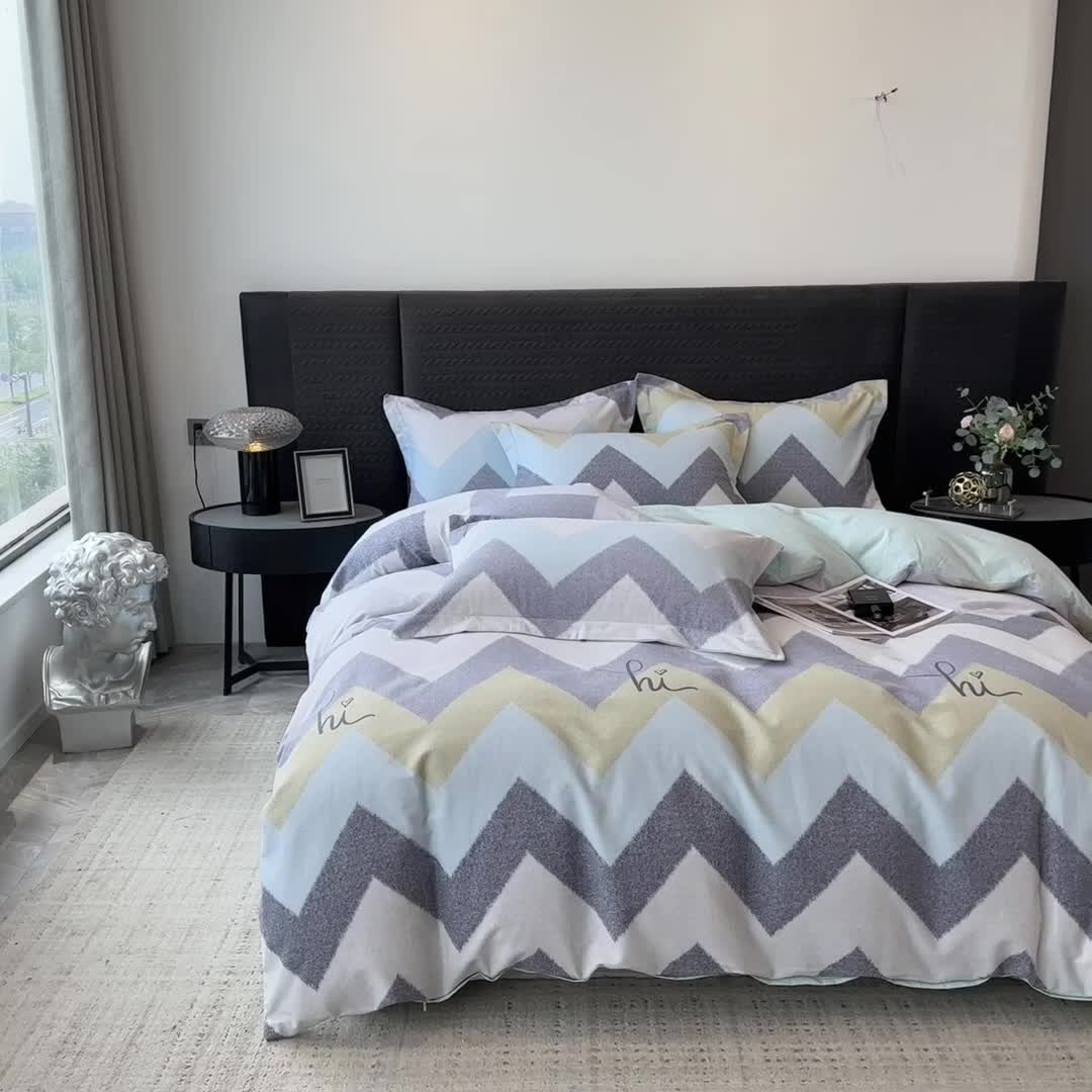 91家纺网 家纺一手货源 找家纺 印季家纺 2024新款全棉印花加厚混纺磨毛四件套 简约时代