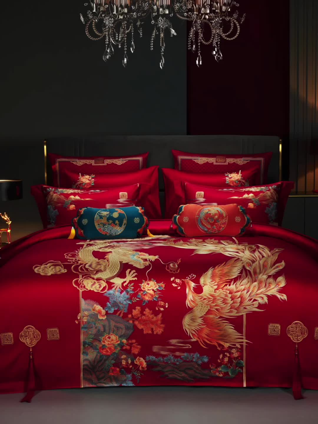 91家纺网 家纺一手货源 找家纺 缔缦 2023新款100s全棉长绒棉刺绣四件套婚庆 爱的盛宴