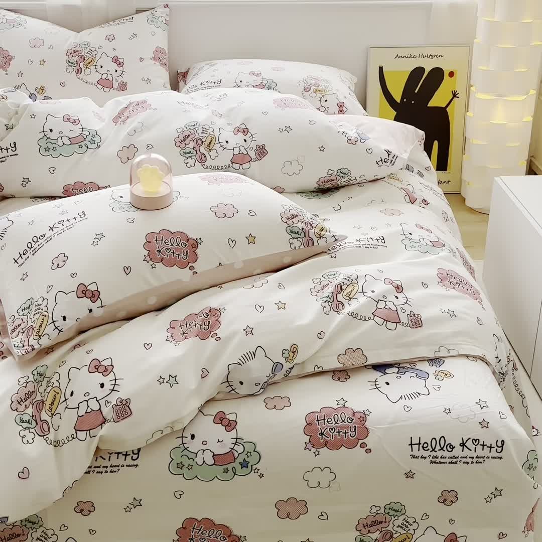 91家纺网 家纺一手货源 找家纺 （总）爱丽丝 2024新款KT猫 三丽鸥全棉四件套套件系列