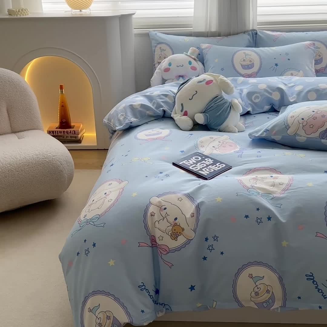 91家纺网 家纺一手货源 找家纺 爱丽丝 2024新款KT猫 三丽鸥全棉四件套套件系列 玉桂狗