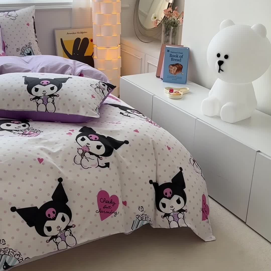 91家纺网 家纺一手货源 找家纺 爱丽丝 2024新款KT猫 三丽鸥全棉四件套套件系列 甜筒库洛米