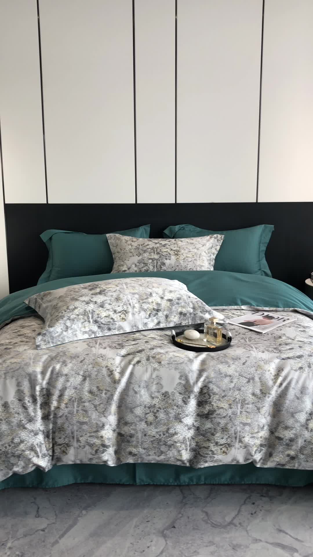 91家纺网 家纺一手货源 找家纺 红馆 2003新款轻奢高支棉臻品100支数码印花四件套--简约款 树屿