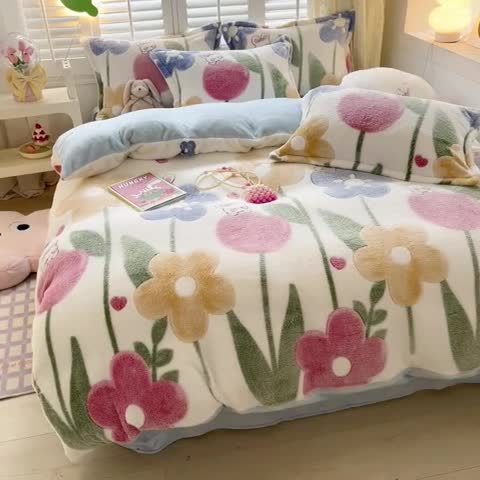 91家纺网 家纺一手货源 找家纺 川悦生活 2023新款立体雪花绒四件套 哈桑花-蓝