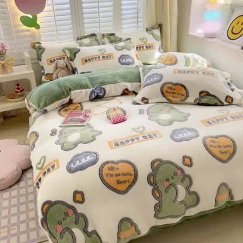 91家纺网 家纺一手货源 找家纺 川悦生活 2023新款立体雪花绒四件套 多乐恐龙