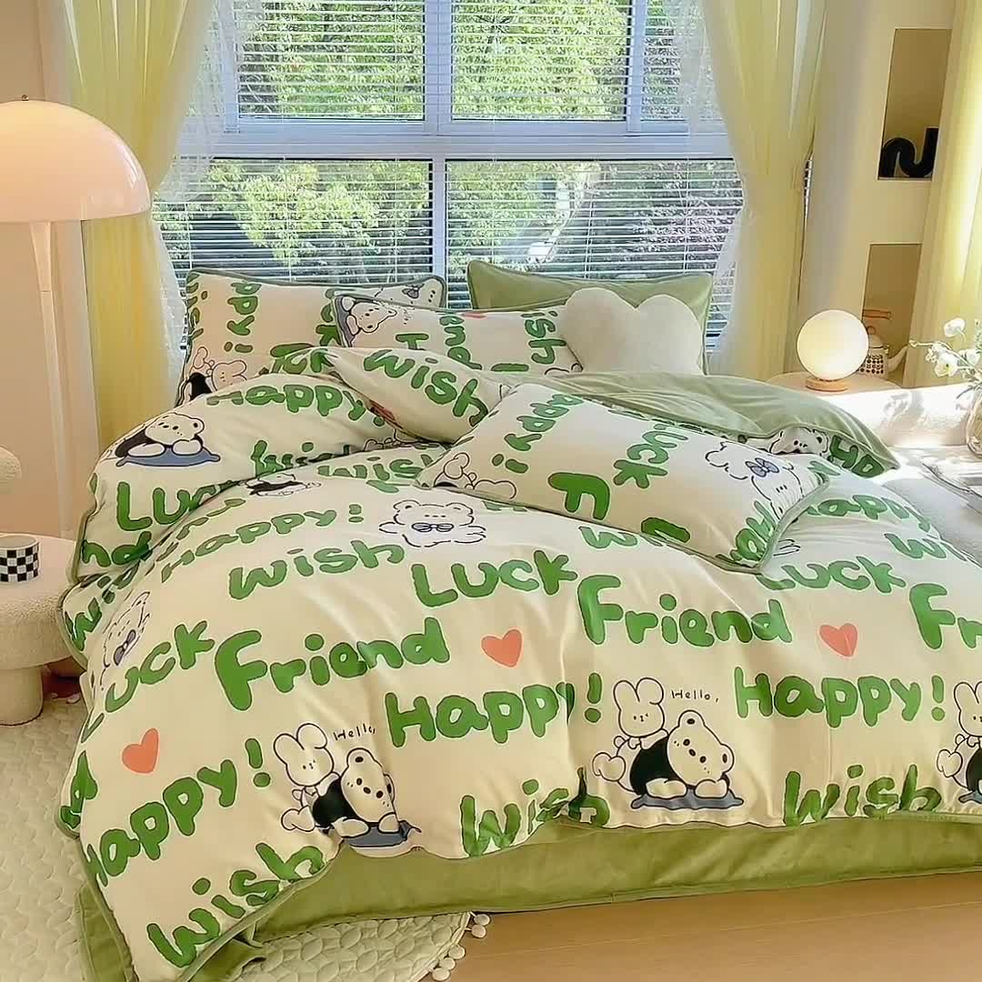 91家纺网 家纺一手货源 找家纺 （总）琪琪阁 2023新款A棉B绒棉加绒牛奶绒四件套单被套