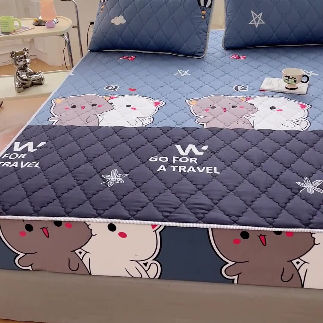 91家纺网 家纺一手货源 找家纺 新款防水床笠床单床罩床垫保护罩 趣味猫咪