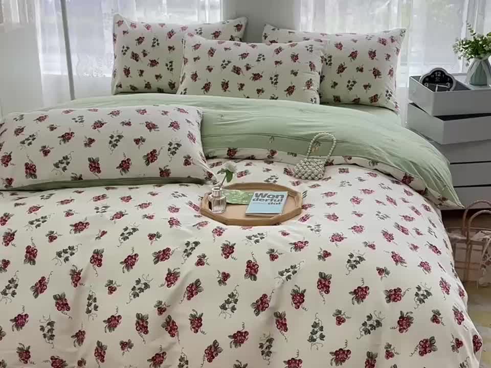 91家纺网 家纺一手货源 找家纺 宇彬家纺 2024新款13372全棉印花四件套和单被套 葡香满庭
