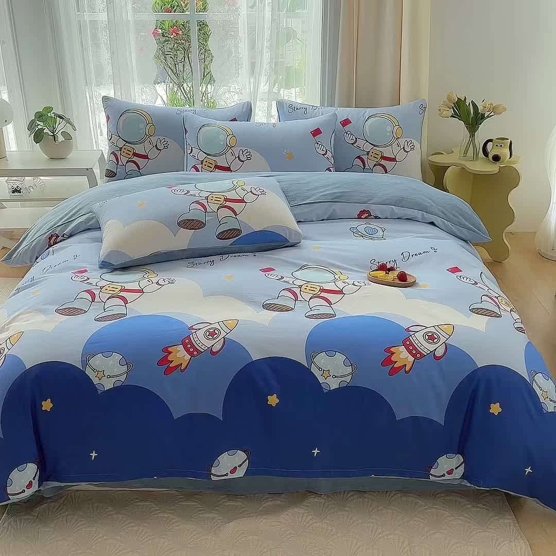 91家纺网 家纺一手货源 找家纺 金鑫汇 2023新款A版面料+B版高克重牛奶绒四件套 棉加绒-翱翔太空