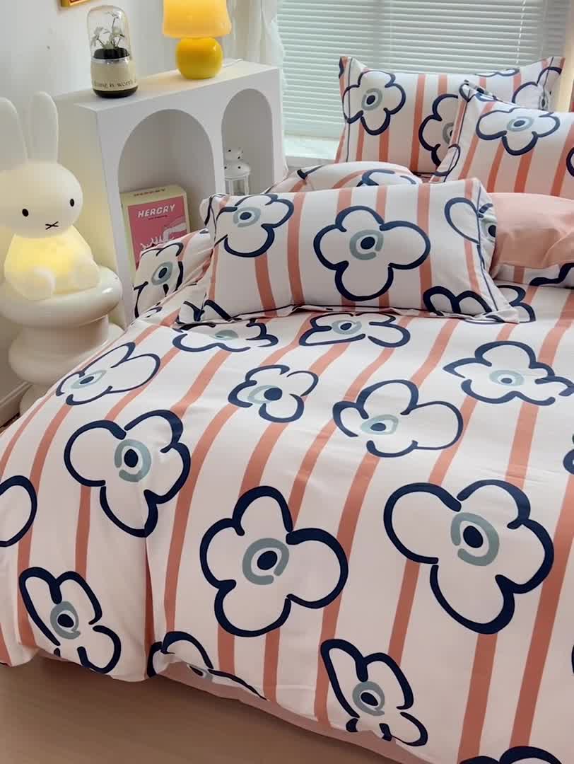 91家纺网 家纺一手货源 找家纺 棉生活 2023新款铂金全棉磨毛系列（AB版）四件套 朵朵花开