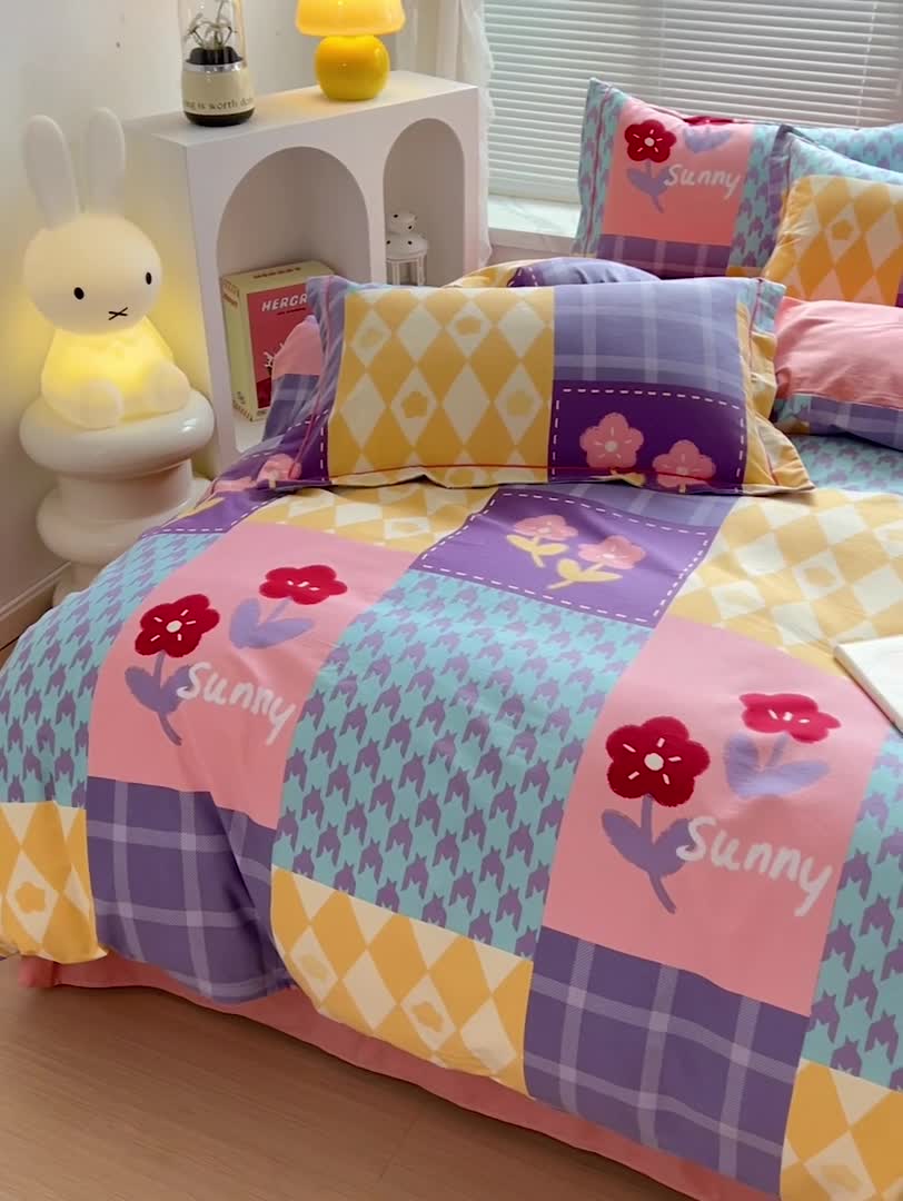 91家纺网 家纺一手货源 找家纺 棉生活 2023新款铂金全棉磨毛系列（AB版）四件套 花之恋