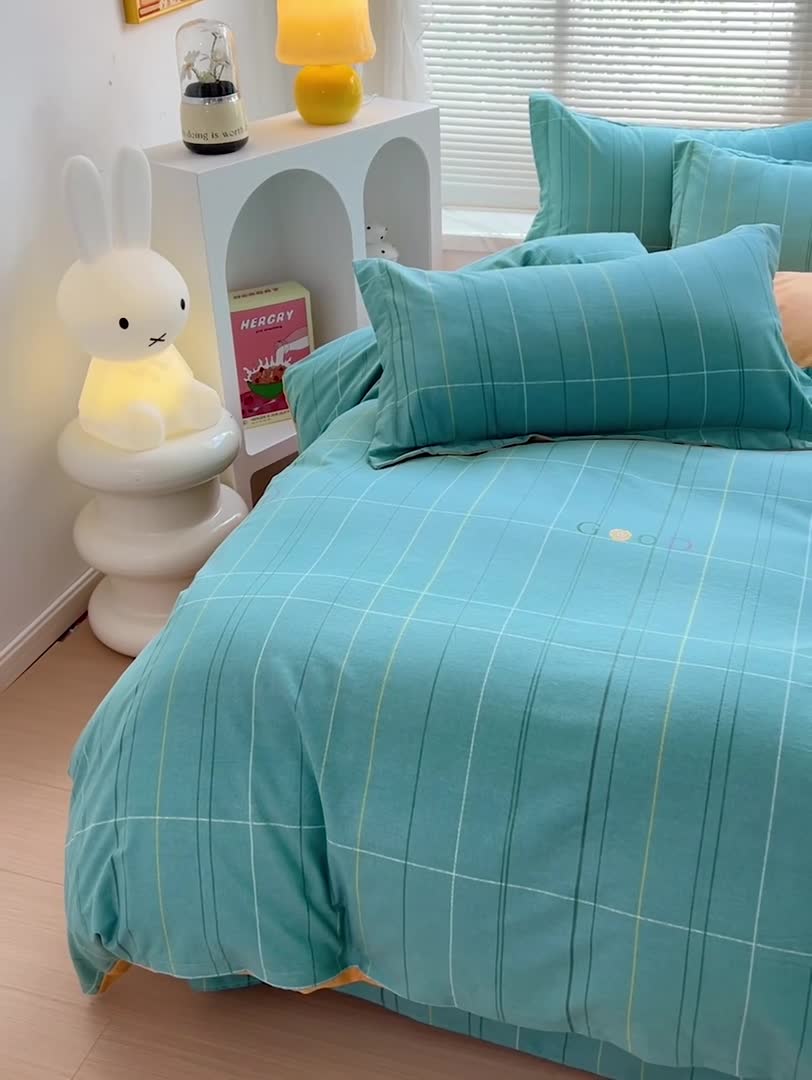 91家纺网 家纺一手货源 找家纺 棉生活 2023新款铂金全棉磨毛系列（AB版）四件套 沂晨绿